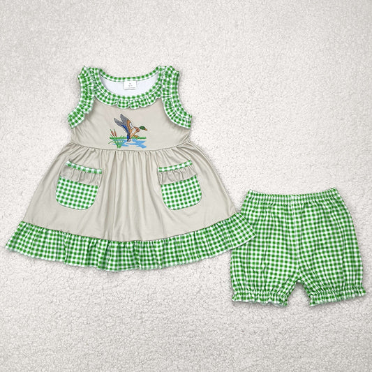 Baby Girls Clothes Duck Green Checkered Tunic Top Shorts Clothes Sets GSSO0848 4.29