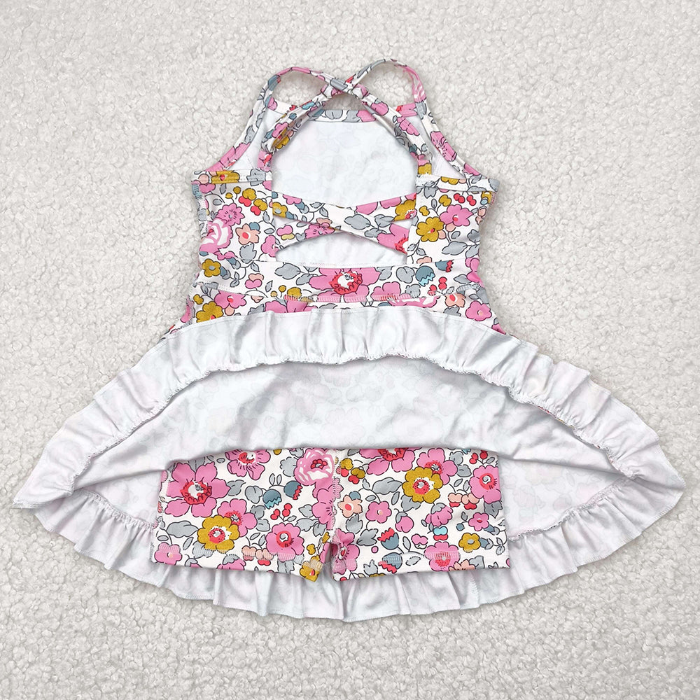 Baby Girls Dress Pink Strap Floral Yoga Ruffle Knee Length Dresses GSD2278 4.29