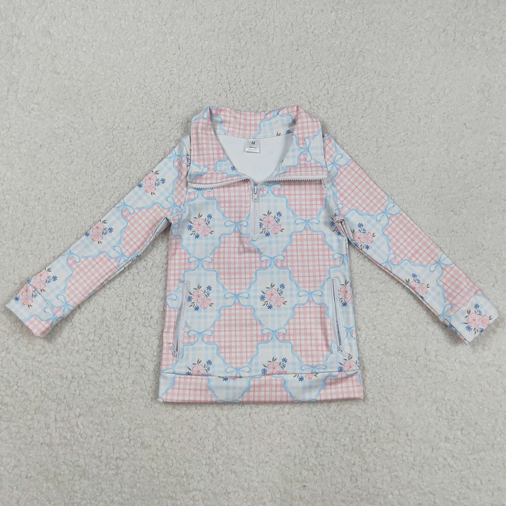 Baby Girls Clothes Tops Pink Flowers Plaid Pockets Zipper Yoga Active Pullovers Top GT1062 9.2