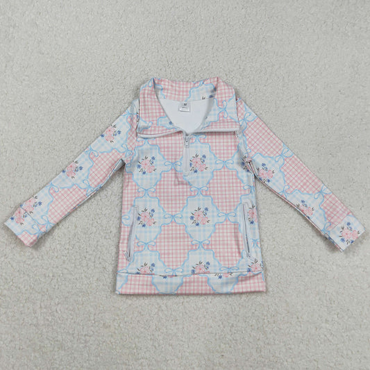 Baby Girls Clothes Tops Pink Flowers Plaid Pockets Zipper Yoga Active Pullovers Top GT1062 9.2