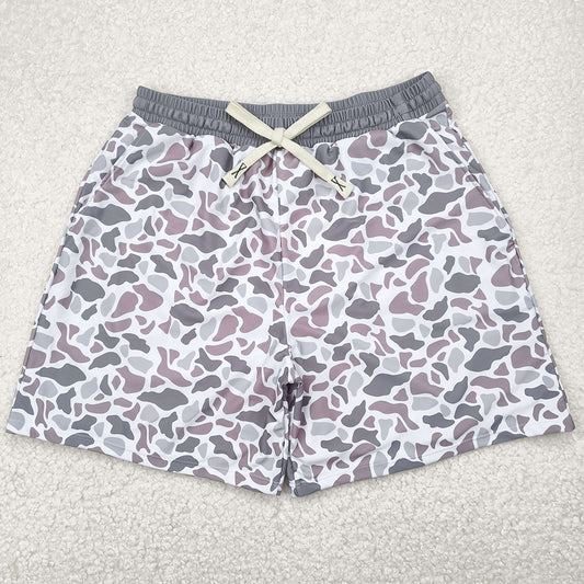 Adult Man Swim Trunks Grey Camo Bottom Trunk Drawstrings Shorts Swimwear S0403 5.1