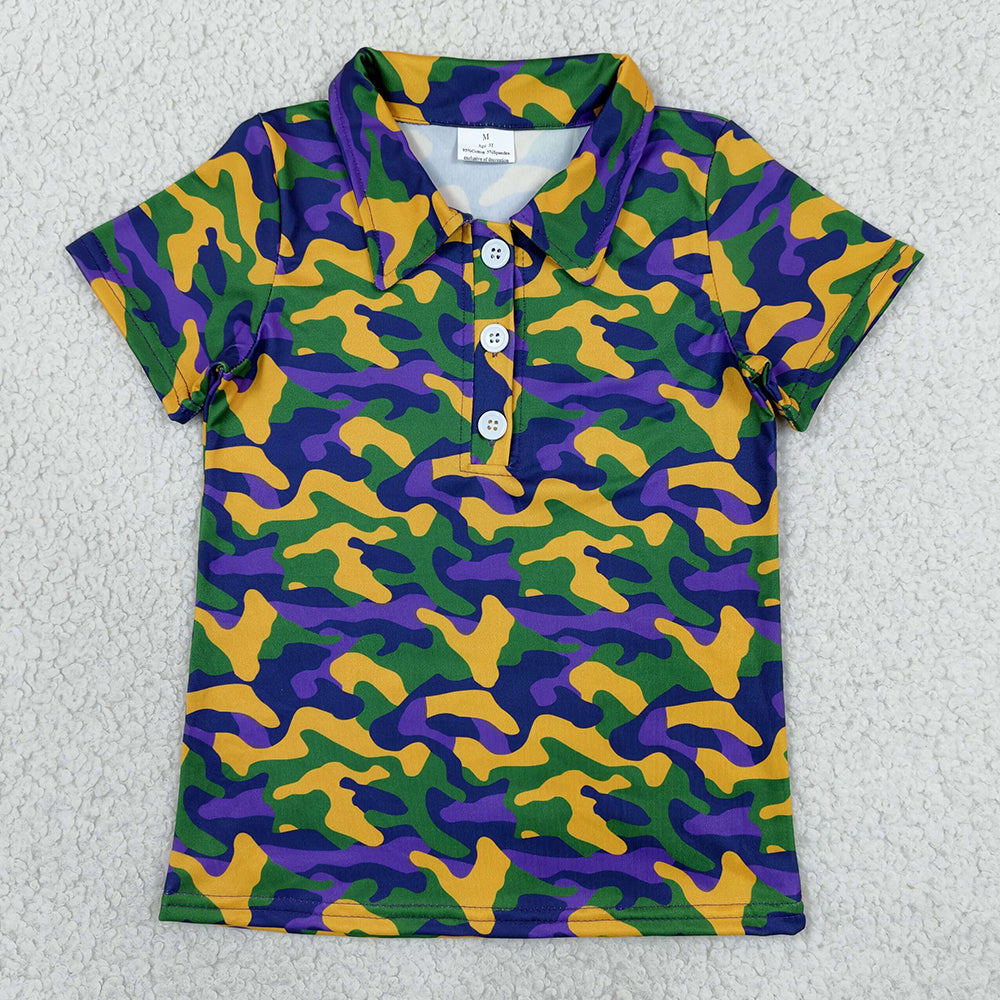 Baby Boys Clothes Mardigras Camo Button Polo Shirts Top BT1958