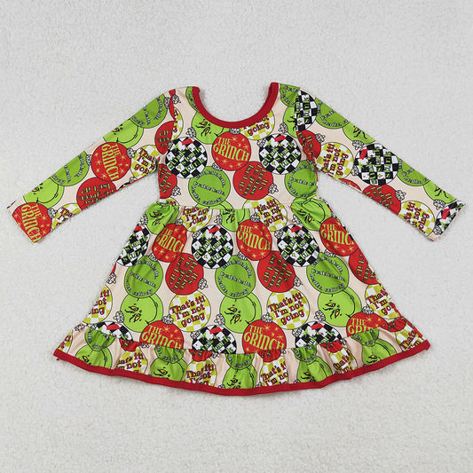 Baby Girls Dress Red Green Face Lights Christmas Ruffle Knee Length Dress GLD1296 10.2