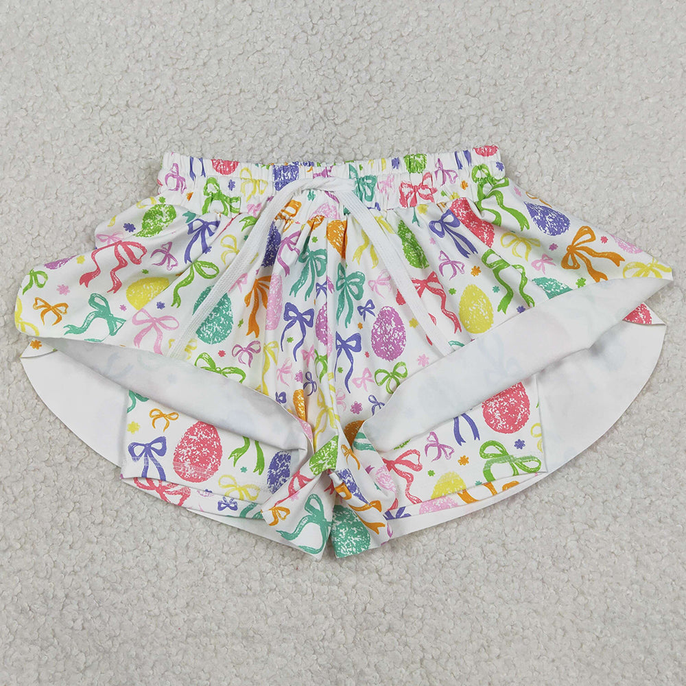 Baby Girls Shorts Colorful Bows Eggs Easter Yoga Active Ruffle Shorts Bottom SS0822