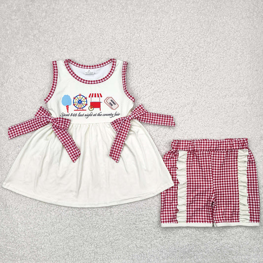 Baby Girls Clothes Ice Cream Store Bows Tunic Tops Plaid Ruffle Shorts Sets GSSO2518 4.29