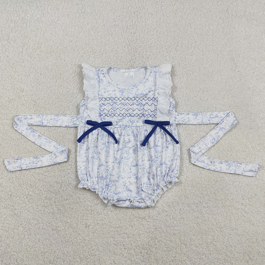 Embroidery Baby Girls Rompers Sleeveless Rabbits Flowers Easter Ruffle Rompers SR3219