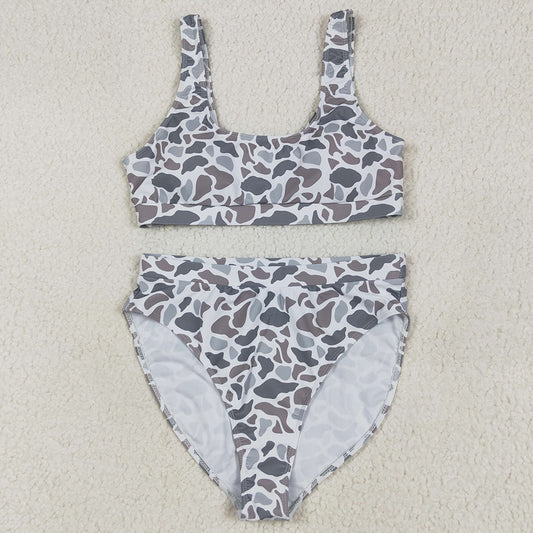 Adult Women Swimsuits Light Grey Camo Top Bottom Swimsuits Sets S0558 6.7