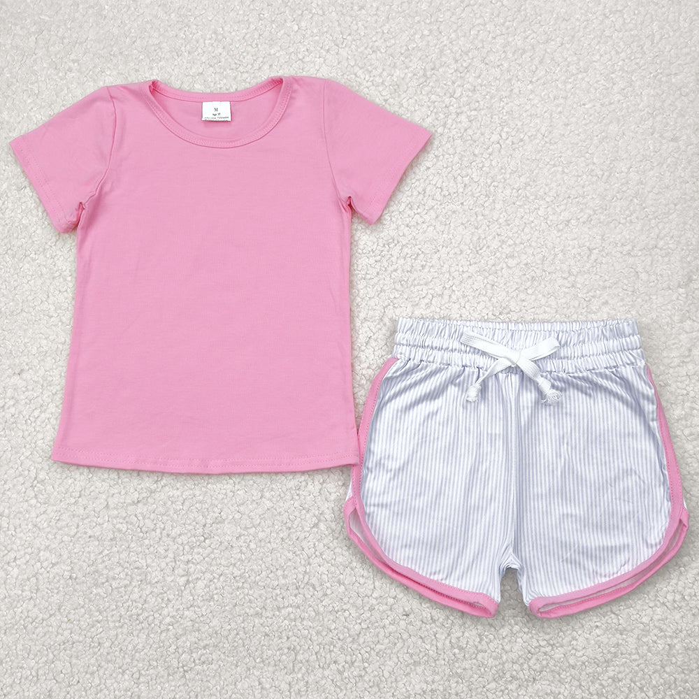 Baby Girls Clothes Pink Short Sleeves Top Stripes Shorts Sets GSSO2543 4.29