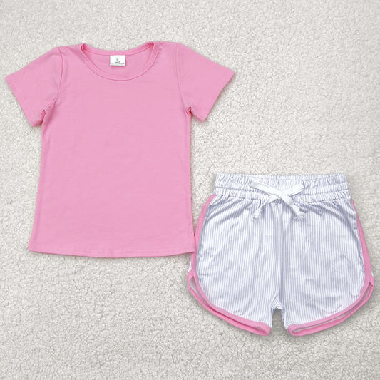Baby Girls Clothes Pink Short Sleeves Top Stripes Shorts Sets GSSO2543 4.29