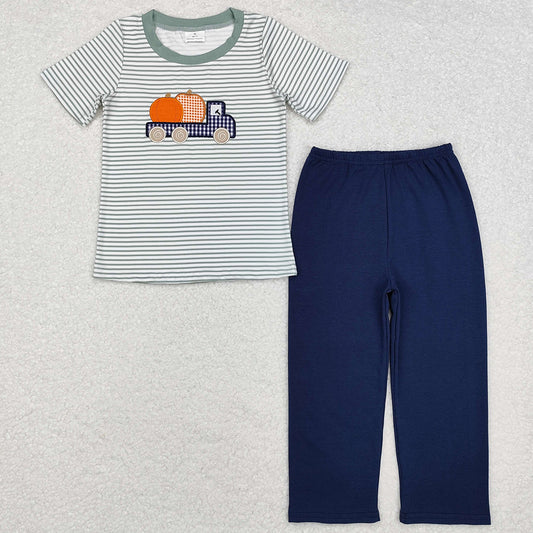 Baby Boys Clothes Pumpkin Truck Embroidery Top Pants Clothes Sets BSPO0473