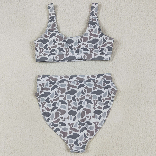 Adult Women Swimsuits Light Grey Camo Top Bottom Swimsuits Sets S0558 6.7