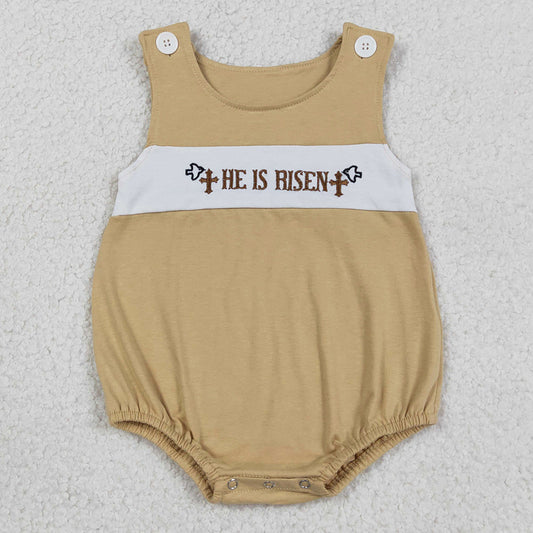 Baby Boys Rompers Embroidery He is Risen Crosses Sleeveless Rompers SR3547