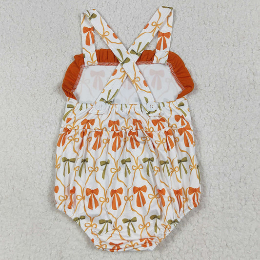 Baby Girls Rompers Strap Orange Bows Plaid Ruffle Rompers SR3148 6.25
