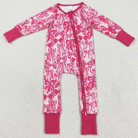 Baby Girls Rompers Long Sleeves Pink Bows Zipper Footie Rompers LR2365 8.5