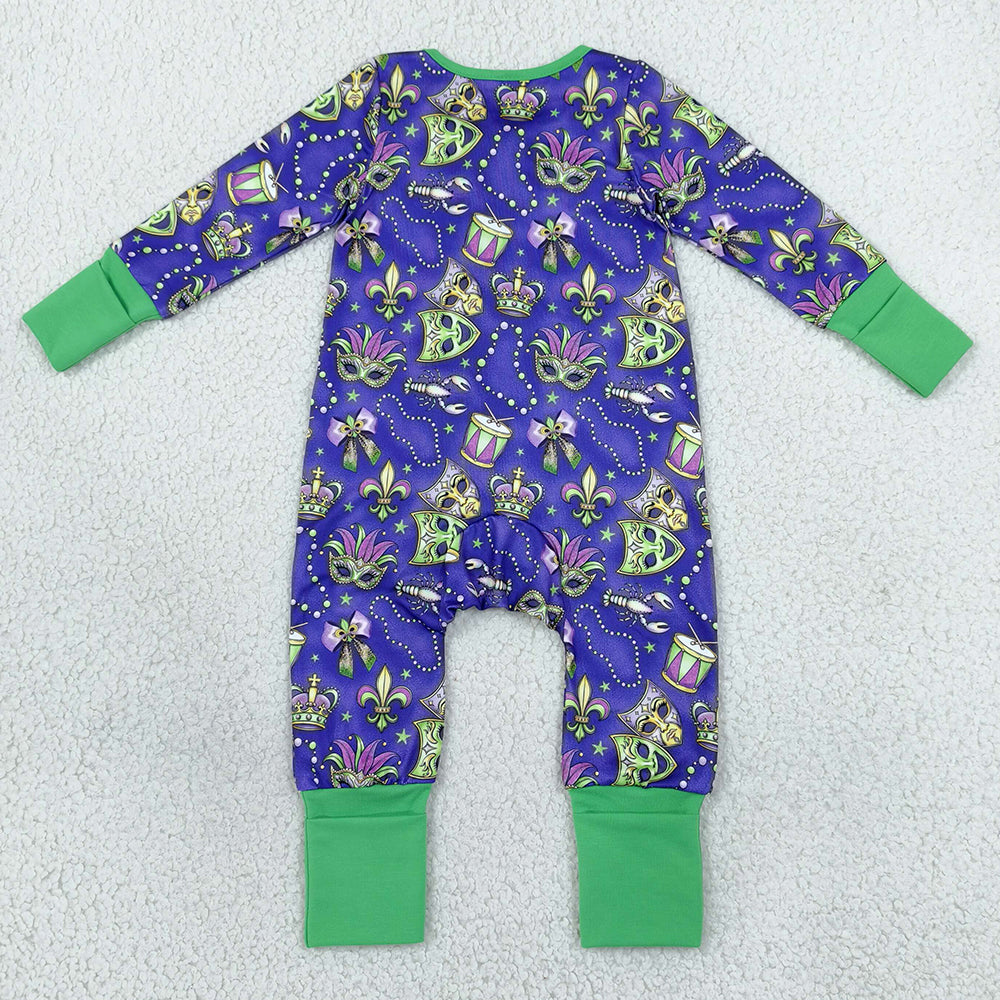 Baby Girls Rompers Mardigras Masks Two Way Ruffle Zip Convertible Rompers LR3334