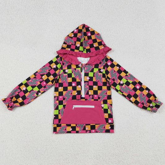 Baby Girls Clothes Western Lights Stars Plaid Pockets Zipper Hoodies Tops GT1117 9.5