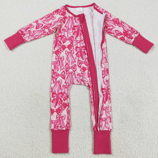 Baby Girls Rompers Long Sleeves Pink Bows Zipper Footie Rompers LR2365 8.5