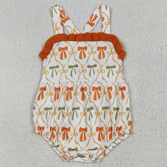 Baby Girls Rompers Strap Orange Bows Plaid Ruffle Rompers SR3148 6.25