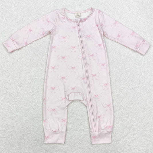 Baby Infant Girls Rompers Pink Bows Zip Rompers LR1579