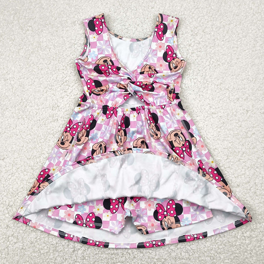 Baby Girls Dress Pink Plaid Sleeveless Cartoon Yoga Skort Knee Length Dresses GSD2461 4.29