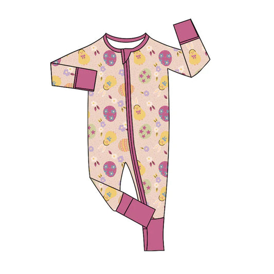 Preorder (moq 5)Baby Girls Long Sleeve Rabbit Chicks Flowers Easter Two Way Zipper Convertible Rompers 11.12