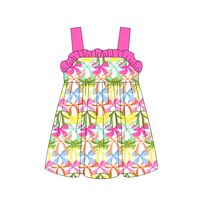 Preorder (moq 5)Baby Girls Pink Strap Colorful Bows Knee Length Dress 4.26