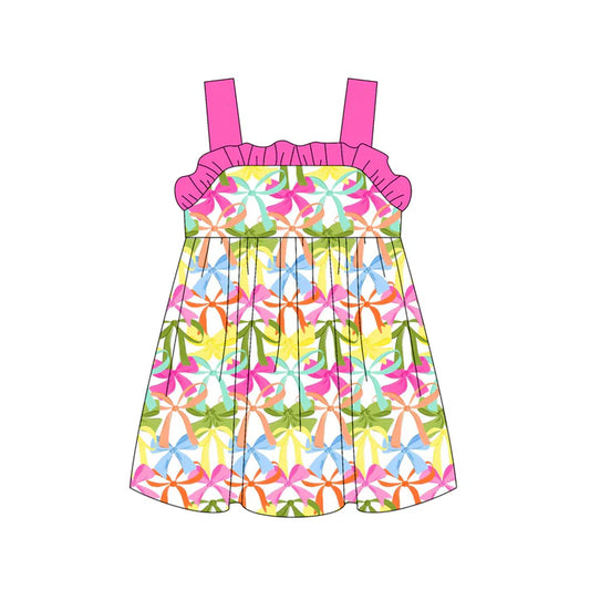 Preorder (moq 5)Baby Girls Pink Strap Colorful Bows Knee Length Dress 5.14
