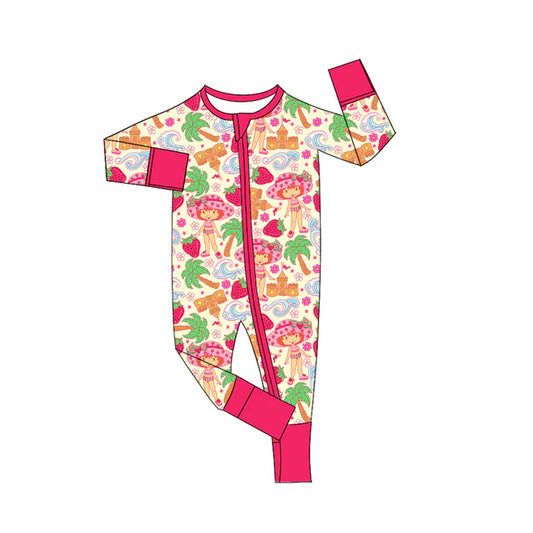 Preorder (moq 5)Baby Girls Cartoon Strawberry Girls Castles Zipper Footie Rompers 10.29