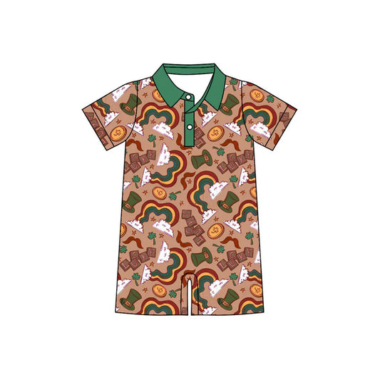 Preorder (moq 5)Baby Boys Short Sleeve Clovers Hats Button Shorts St Patrick Rompers 10.31