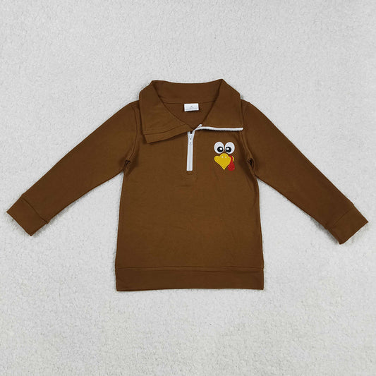 Embroidery Baby Boys Clothes Tops Brown Thanksgiving Zipper Turkey Polo Shirts Tops BT1265 9.1