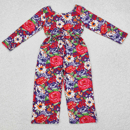 Baby Girls Jumpsuits Red Purple Flowers Long Sleeve Fall Jumpsuits LR1835