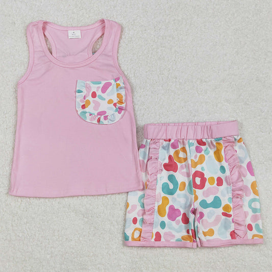 Baby Girls Clothes Pink Pocket Bow Vest Ruffle Leopard Shorts Sets GSSO1981 3.7
