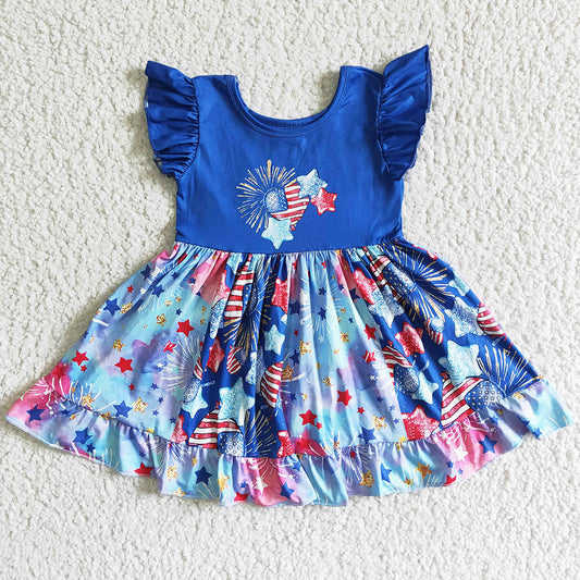 Hot Sale Toddler Girls Dress Star Print Boutique Baby Girl Dress for July 4th GSD0070