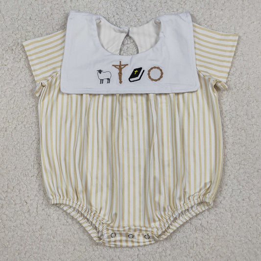 Baby Boys Rompers Embroidery Cross Sheep Sleeveless Yellow Stripe Romper SR3802