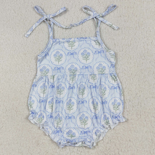 Baby Girls Rompers Blue Strap Bows Flowers Plaid Ruffle Rompers SR3117 6.25
