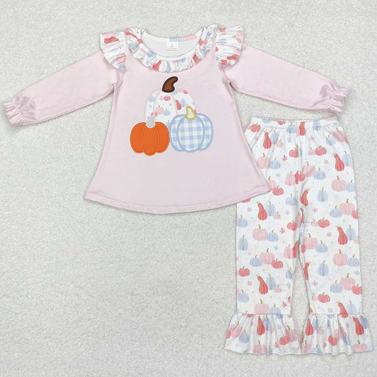 Baby Girls Clothes Fall Pumpkin Embroidery Tunic Top Ruffle Pants Sets GLP1409