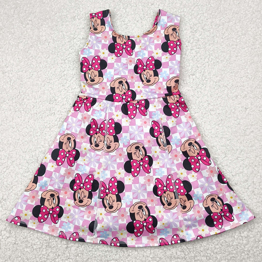 Baby Girls Dress Pink Plaid Sleeveless Cartoon Yoga Skort Knee Length Dresses GSD2461 4.29