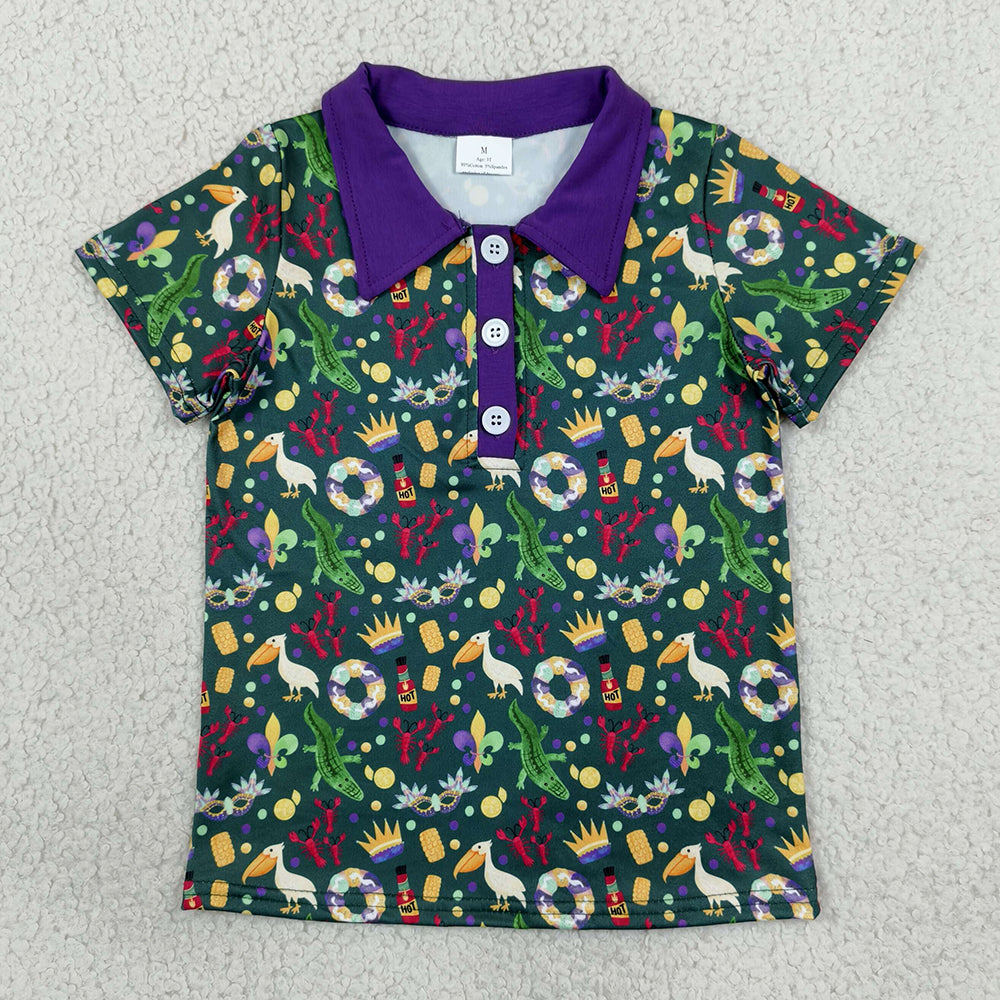 Baby Boys Clothes Short Sleeve Mardigras Pelican Crayfishes Button Polo Shirts Top BT1961
