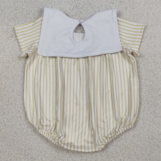 Baby Boys Rompers Embroidery Cross Sheep Sleeveless Yellow Stripe Romper SR3802