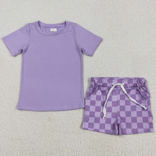 Baby Girls Clothes Lavender Short Sleeves Top Plaid Shorts Sets GSSO2524 5.8