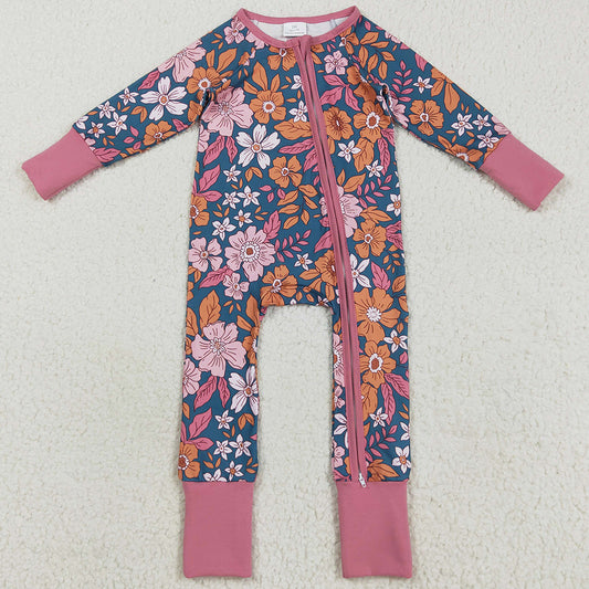 Baby Girls Rompers Lavender Long Sleeves Floral Zipper Rompers LR2244 8.5
