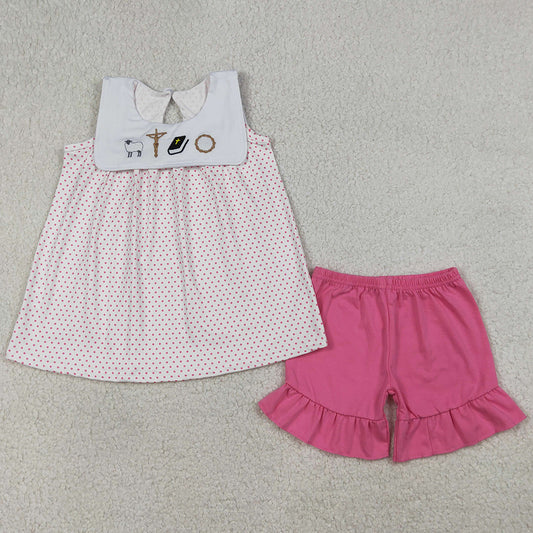 Baby Girls Clothes Embroidery Cross Sheep Stripe Top Shorts Clothes Sets BSSO1777 GSSO3019