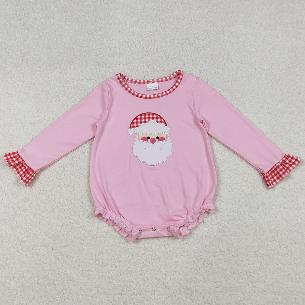 Baby Girls Rompers Embroidery Santa Claus Pink Long Ruffle Sleeve Christmas Rompers LR1733 10.1