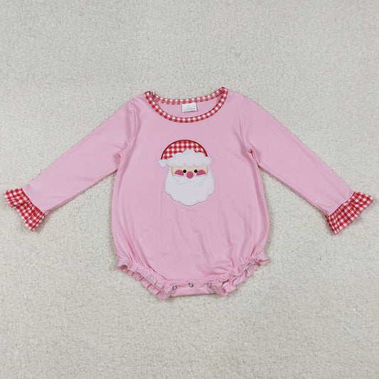 Baby Girls Rompers Embroidery Santa Claus Pink Long Ruffle Sleeve Christmas Rompers LR1733 10.1
