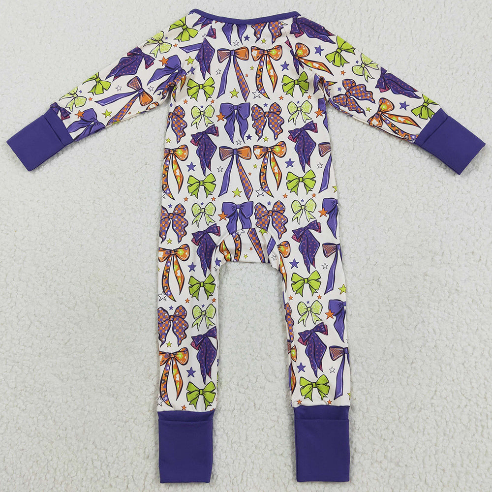Baby Girls Rompers Long Sleeves Purple Bows Zipper Footie Rompers LR2403 8.5