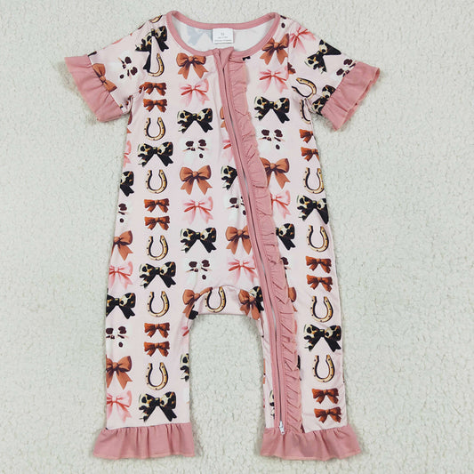 Baby Girls Rompers Pink Western Bows Horse Zipper Rompers SR3116 7.9