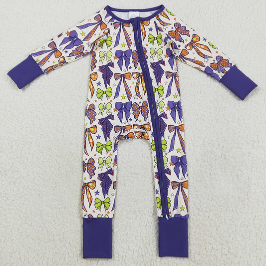 Baby Girls Rompers Long Sleeves Purple Bows Zipper Footie Rompers LR2403 8.5