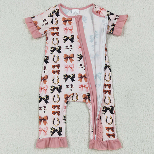 Baby Girls Rompers Pink Western Bows Horse Zipper Rompers SR3116 7.9
