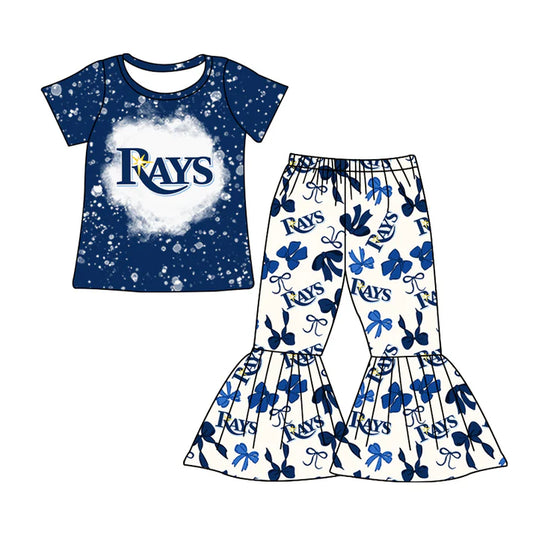 Preorder MOQ 5 bleached navy R top bow bell bottoms pants girls team clothes 8.21