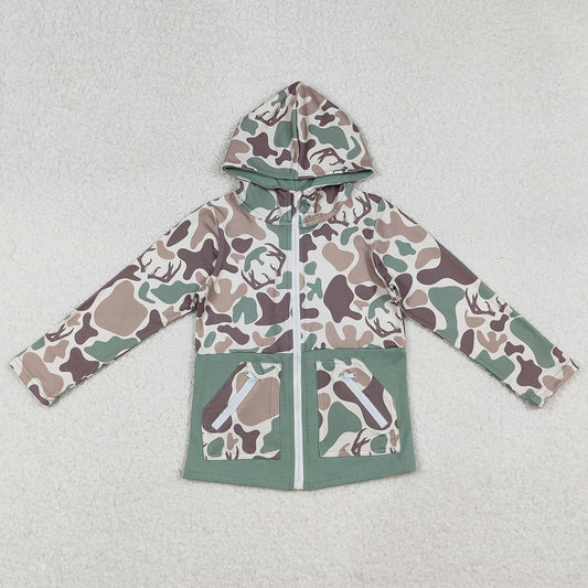 Baby Boys Clothes Brown Deer Camo Pocket Zipper Western Hoodies Top BT1335 10.2